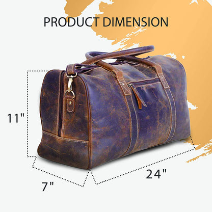 KomalC 24 Inch Leather Duffle Bags for Men and Women Travel Overnight Weekend Bag Sports Gym Duffel for Men