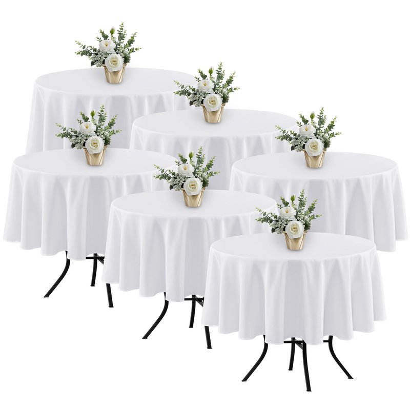 Fitable 6 Pack White Round Table Clothes - 70 Inches in Diameter - Stain Resistant and Washable Tablecloths, Polyester Fabric Table Covers for Wedding, Party, Banquet, Gathering