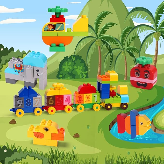 Creative Building Blocks - 116 Pieces Large-Size Blocks Build Train Animal Ideal STEM Toy for 3 Year Old Kids