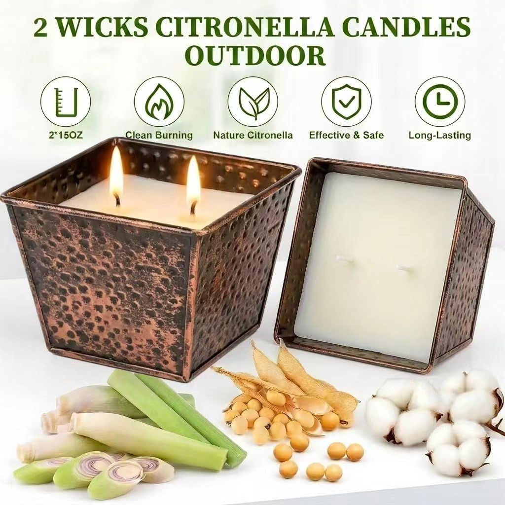 Citronella Candles Outdoor - 12.5oz Each Soy Wax, Large Double Wick Candle with 100H Burn Time for Patio, Backyard, Camping（Black Gold）