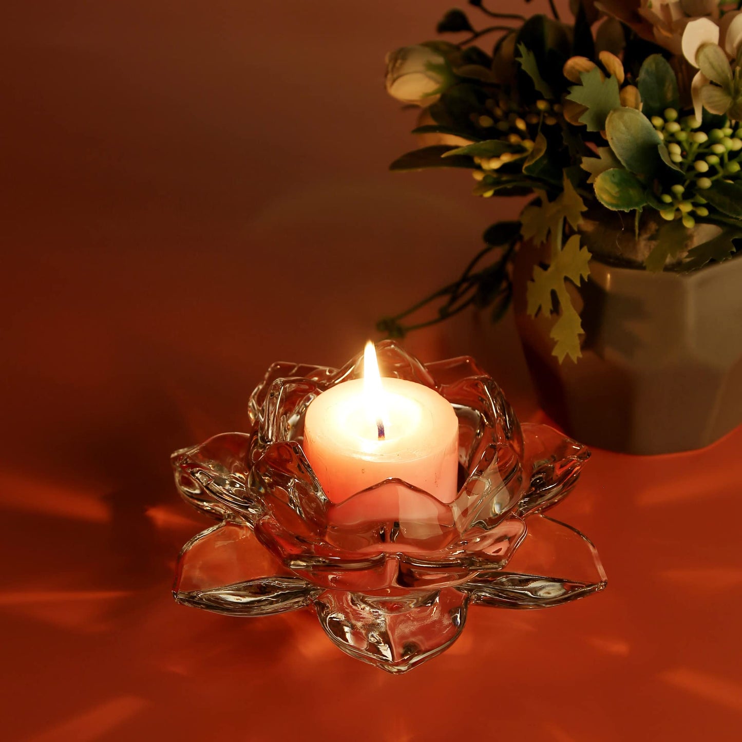GOLDEAL 4Pcs Lotus Candle Holders, Tealight/Tea Light/Votive Candle Holders Bulk, Clear Glass Candle Holder for Table Centerpiece, Wedding, Party, Home Decor(4 PCS,Clear)