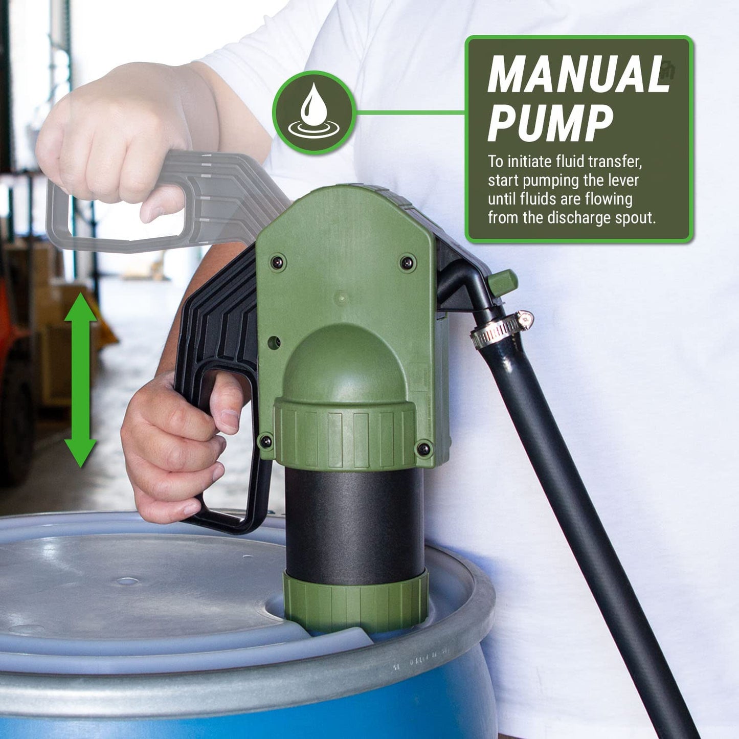 TERA PUMP TRLEV530 Manual Lever Action 55 Gallon Drum Barrel Pump (Kerosene Diesel Lubricants Hydraulic Fluid) 10FT Discharge Hose, Gas Pump Style Nozzle…