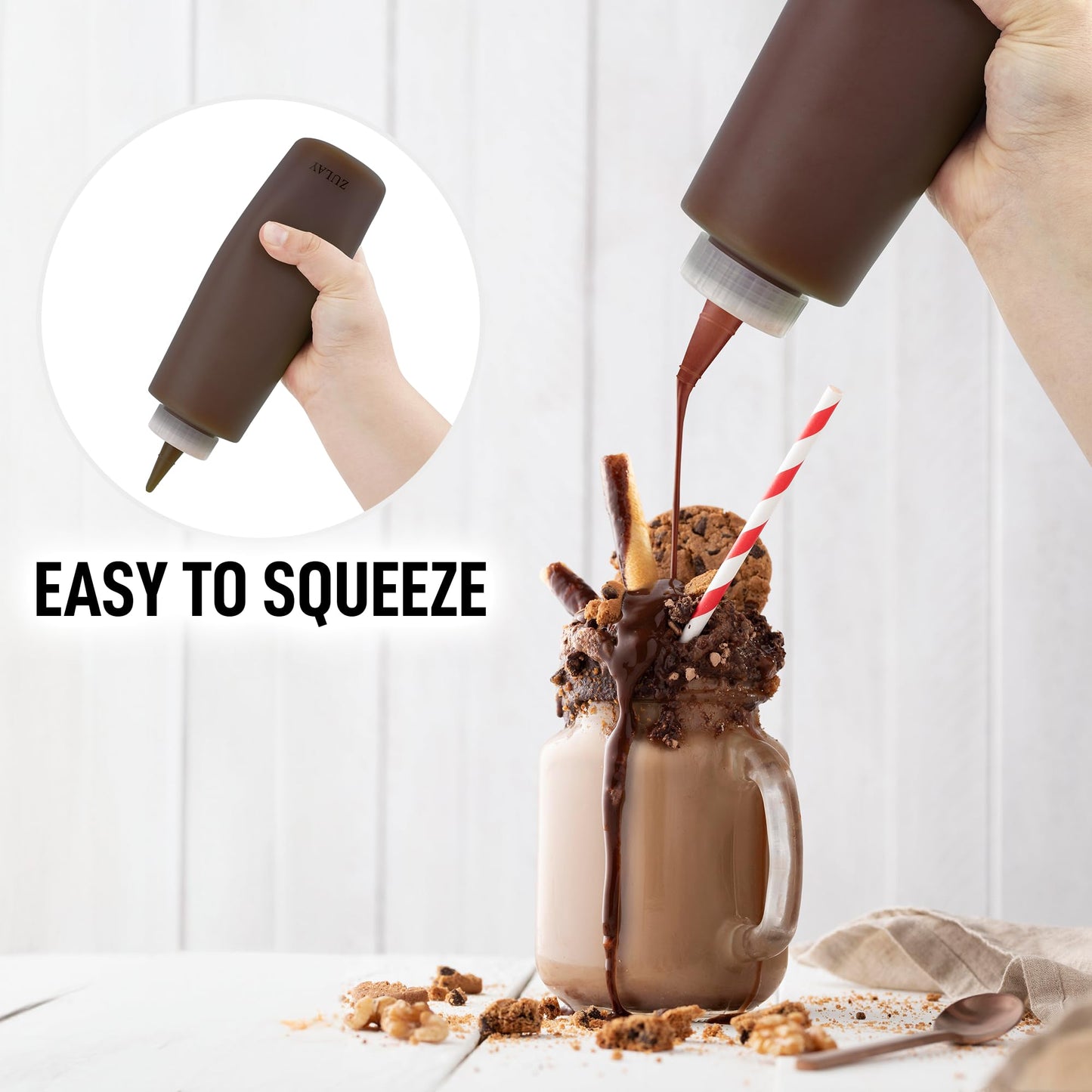 Zulay 2-Pack Squeeze Bottles for Sauces & Condiments - 17oz Squirt Bottles with Small Pointed Nozzle and Cap - BPA-Free, Leak-Proof, Reusable Plastic Dispenser for Ketchup, Mayonnaise, Oil