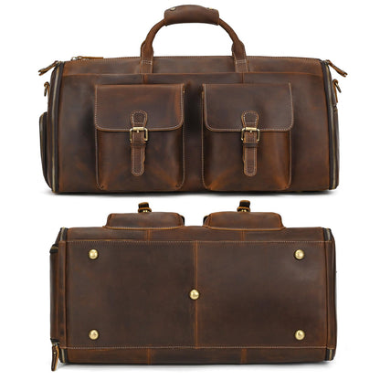 Leather Garment Bag for Men, Convertible Carry on Garment Duffel Bag for Travel Weekender Bag 2 in 1 Hanging Suitcase Suit Bag