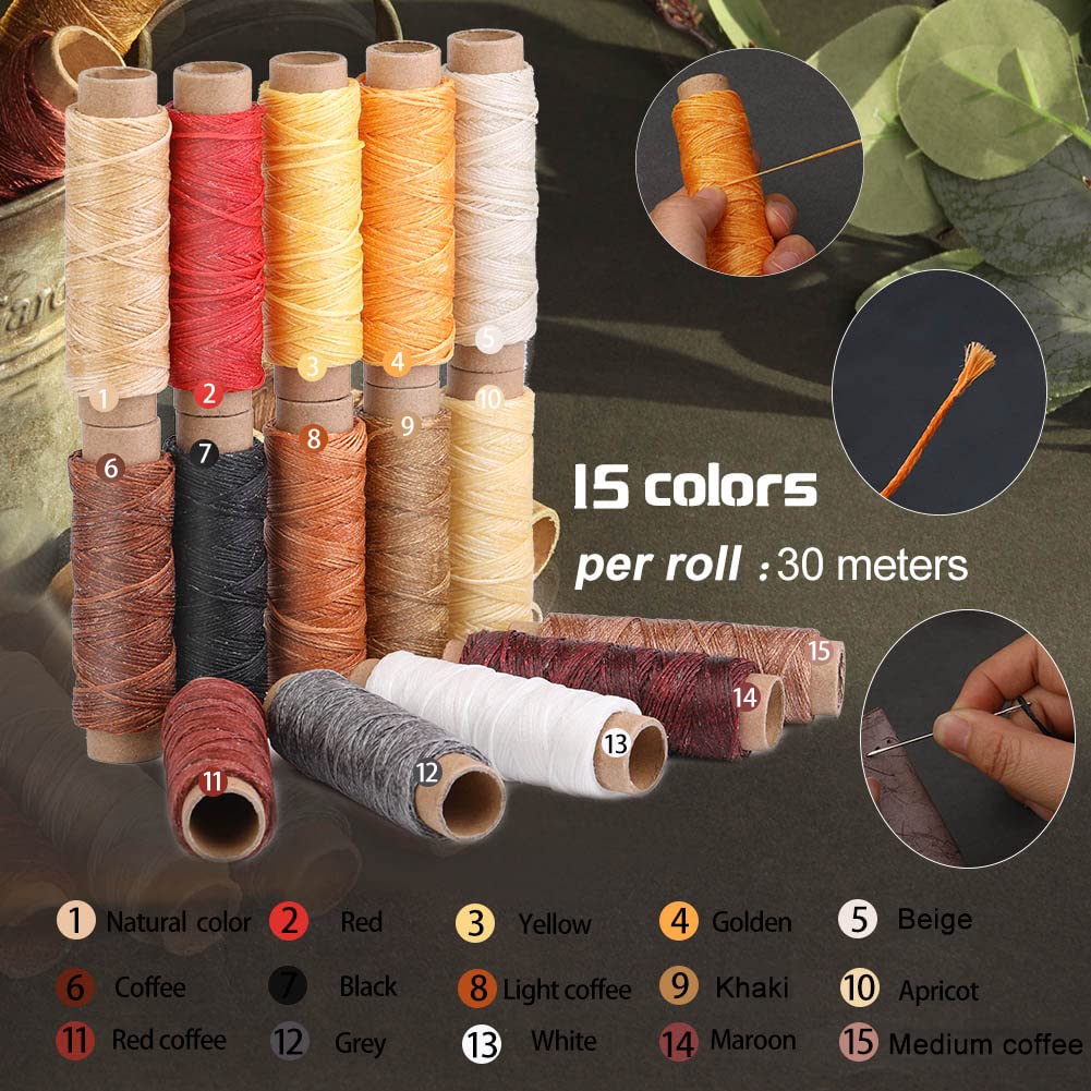 BUTUZE Leather Working Tools, Practical Leather Craft Kit with Waxed Thread Groover Awl Stitching Punch Hole for Leathercraft Beginner or Adults Gifts - Comes with Tool Manual