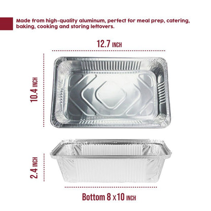 BAKE IT KITCHEN 25 Pack Half Size Disposable Aluminum Pans - Durable BBQ Pan, 9x13 Half Size Deep Pan, Cookware, Camping, Food Leftovers, Desserts, Heavy Duty, Oven
