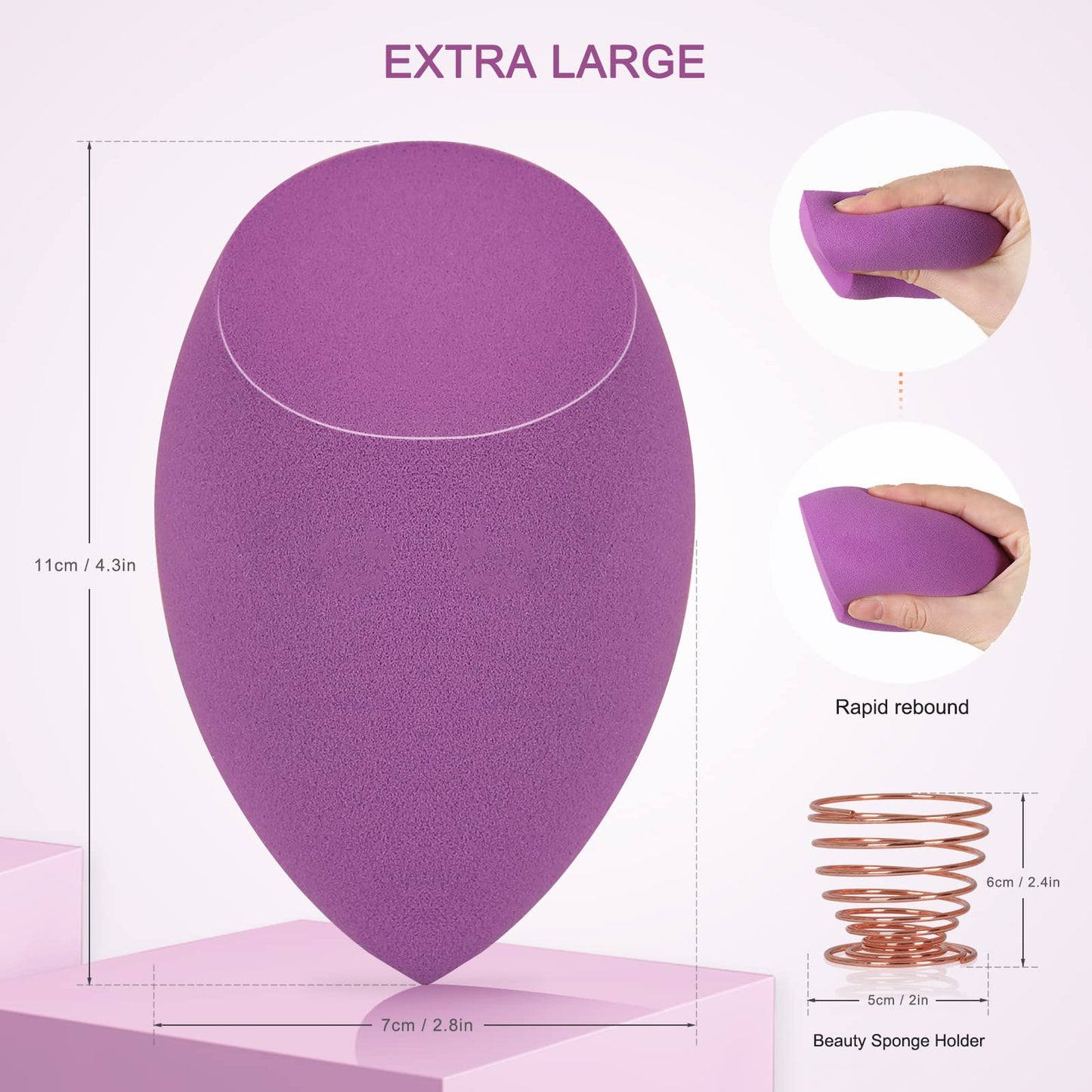 XL EXTRA LARGE Make Up Beauty Sponges Blender-Product contains: 1x Small(8cm) 1xExtra Large(11cm) and 2 Sponge Holder-for Face Body, Blush Cream, Liquid Foundation Powder Application, Ivory