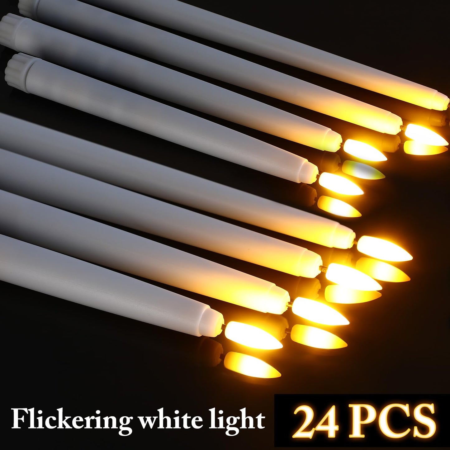 Rossesay 24 Pcs Flameless LED Taper Candles Battery Operated Candle 8.5", 9.65", 10.8", 12.8" Flameless Candlesticks Flickering for Christmas Church Wedding Indoor Decoration(Classic, White)