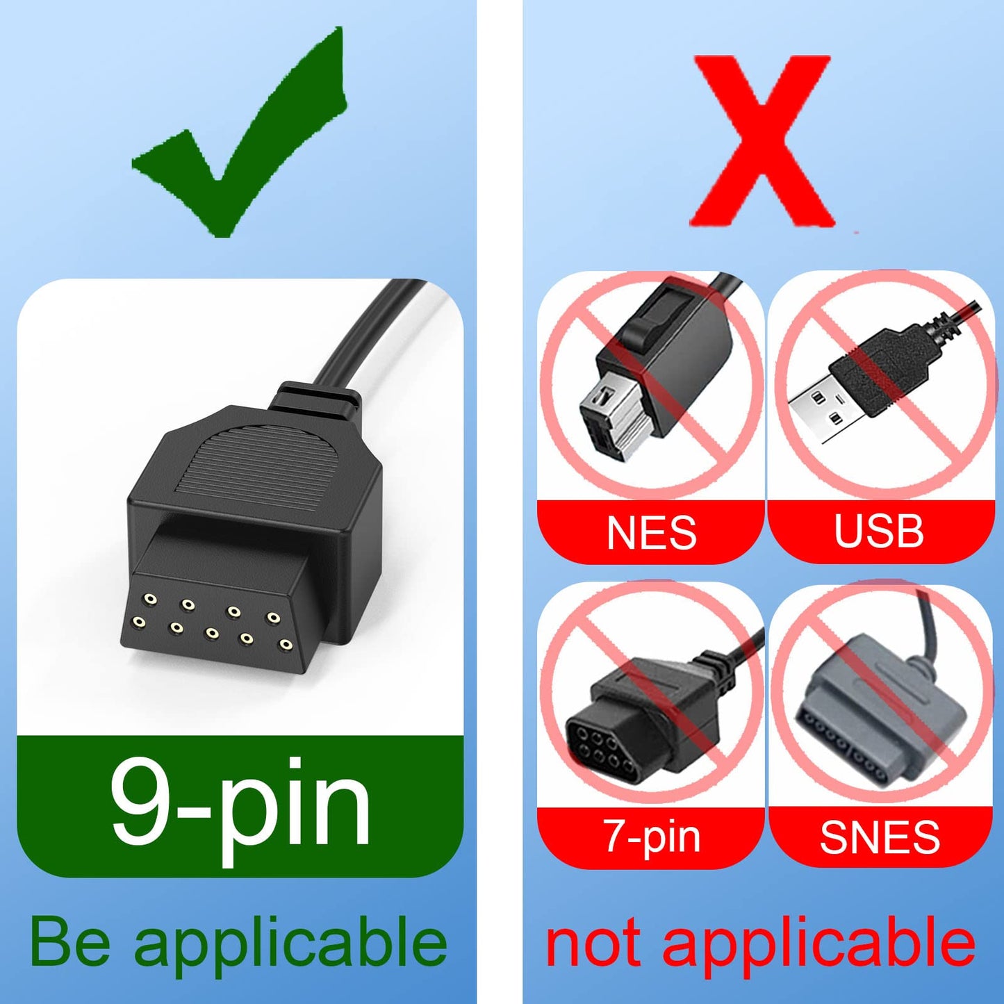 JoFong 9 Pin Controller Extension Cable for AV 620 HD 621 HD 821 Classic Retro Game Console Plug and Play Wired Video Game Controller Gamepad Extension Cable 5.8FT 2-Pack Black