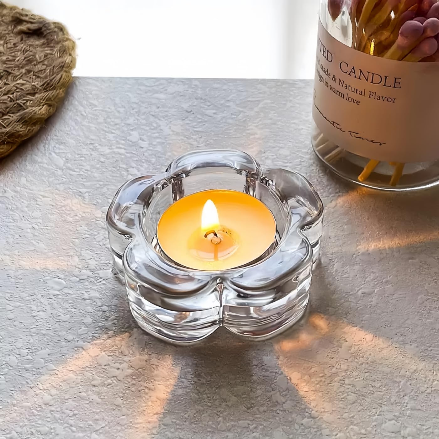 8-Piece Glass Flower Tea Set & Thick Glass Candle Holders - Crystal Clear Table Centerpieces for Home Decor Wedding Party