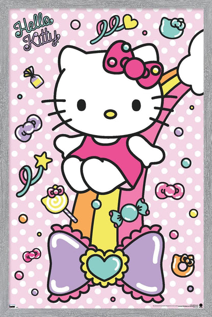 Trends International Hello Kitty: 21 Sugar Rush - Rainbow Wall Poster, 22.4L x 14.7W, Gray Framed Version