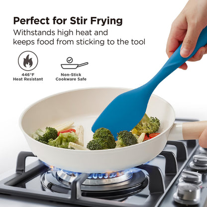 Kitchen Mama WaltzGrip Platinum Silicone Scraping Spatula: Heat Resistant, Seamless, Non Stick for Frying Pan Cookware, Safe, Flexible Bowl Scraper - Ideal for Mixing, Baking, Stirring (Blue)