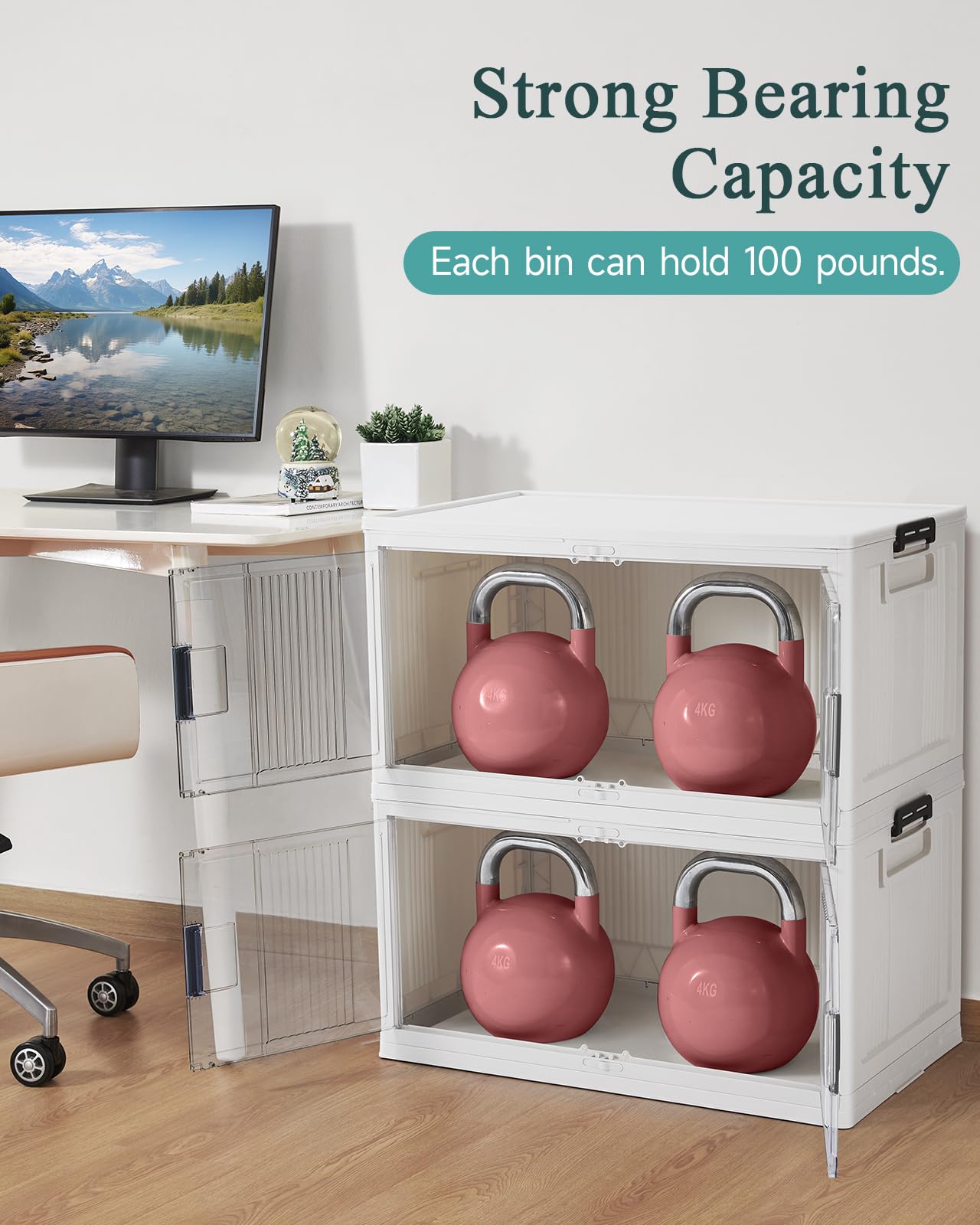 OlarHike 97QT Stackable Storage Bins with Lids - Folding Storage Box with Doors and Wheels, Collapsible Plastic Storage Drawers for Closets and Organization, Garage, 5 Pack Cubes
