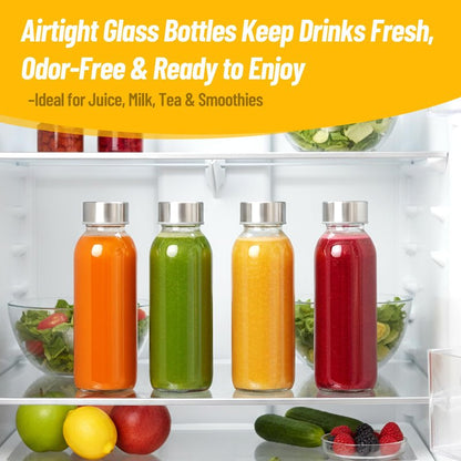Luxfuel Glass Juice Bottles with Lids 10oz, 8 Pack Reusable Glass Water Bottle with Stainless Steel Caps & Straws, Leak Proof, BPA-Free – Small Juice Bottles for Juicing, Smoothies & Fridge Storage