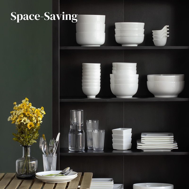 DOWAN 22 OZ White Ceramic Bowls Set of 4 - Perfect for Soup Bowls for Kitchen, Cereal Bowl, Ramen Bowl, Microwave Safe for Oatmeal, Fruit,Salad and Rice Bowl - Dishwasher & Microwave Safe