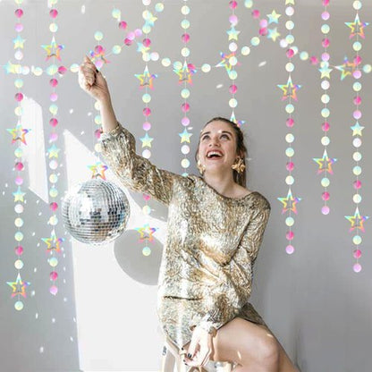 Iridescent-Disco Holographic-Euphoria Star Party-Decoration Garland - 52ft Neon Twinkle Twinkle Little Star Streamers,Wedding Birthday Bachelorette Baby Bridal Shower Engagement Lasting Surprise