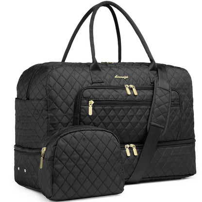 LUOCIP Large Women Travel Duffle Bag, Carry on Bag with Wet Toiletry Pocket for Overnight, Weekend, Yoga, Gym, Business Trips, Sport and Hospital, Black