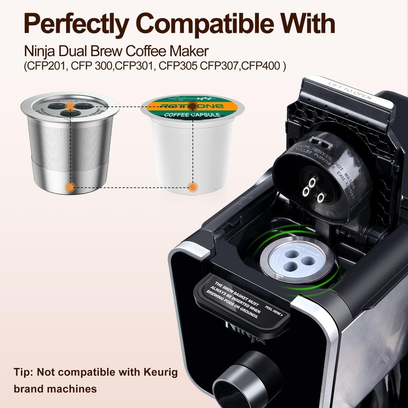 RETHONE Reusable K Cups Coffee Pods Compatible with Ninja Coffee Maker, Stainless Steel Reusable Coffee Filters for Ninja CFP201 CFP300 CFP301 CFP305 CFP307 CFP400 Dual Brew Pro (2 Packs)
