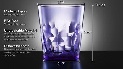 SCANDINOVIA - 13oz Unbreakable Premium Drinking Glasses Set of 6 - Made in Japan - Super Grade Acrylic Plastic - Perfect for Gifts - Dishwasher Safe - Cups Reusable Drinkware Tumblers Kids