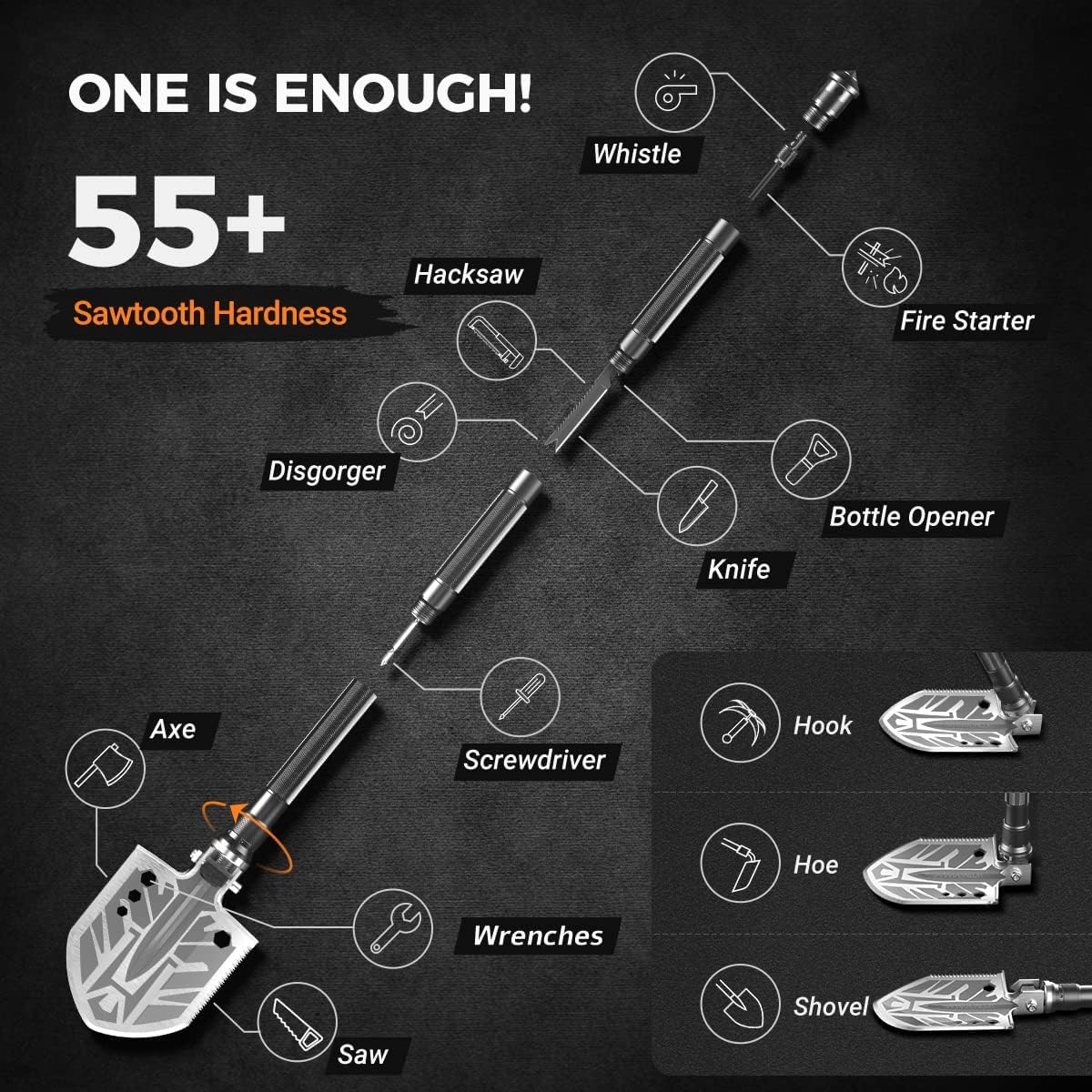 Sahara Sailor Unbreakable Tactical Shovel-180 Degree Folding Shovel-Camping Shovels - 23 in 1 Survival Gear and Equipment Multifunctional Camping Gear Survival Tools for Caping Hiking