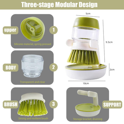 UGWkivd Soap Dispenser with Dish Brush and Storage Bracket, Easy to Clean Kitchen Utensils and Sink, Gray
