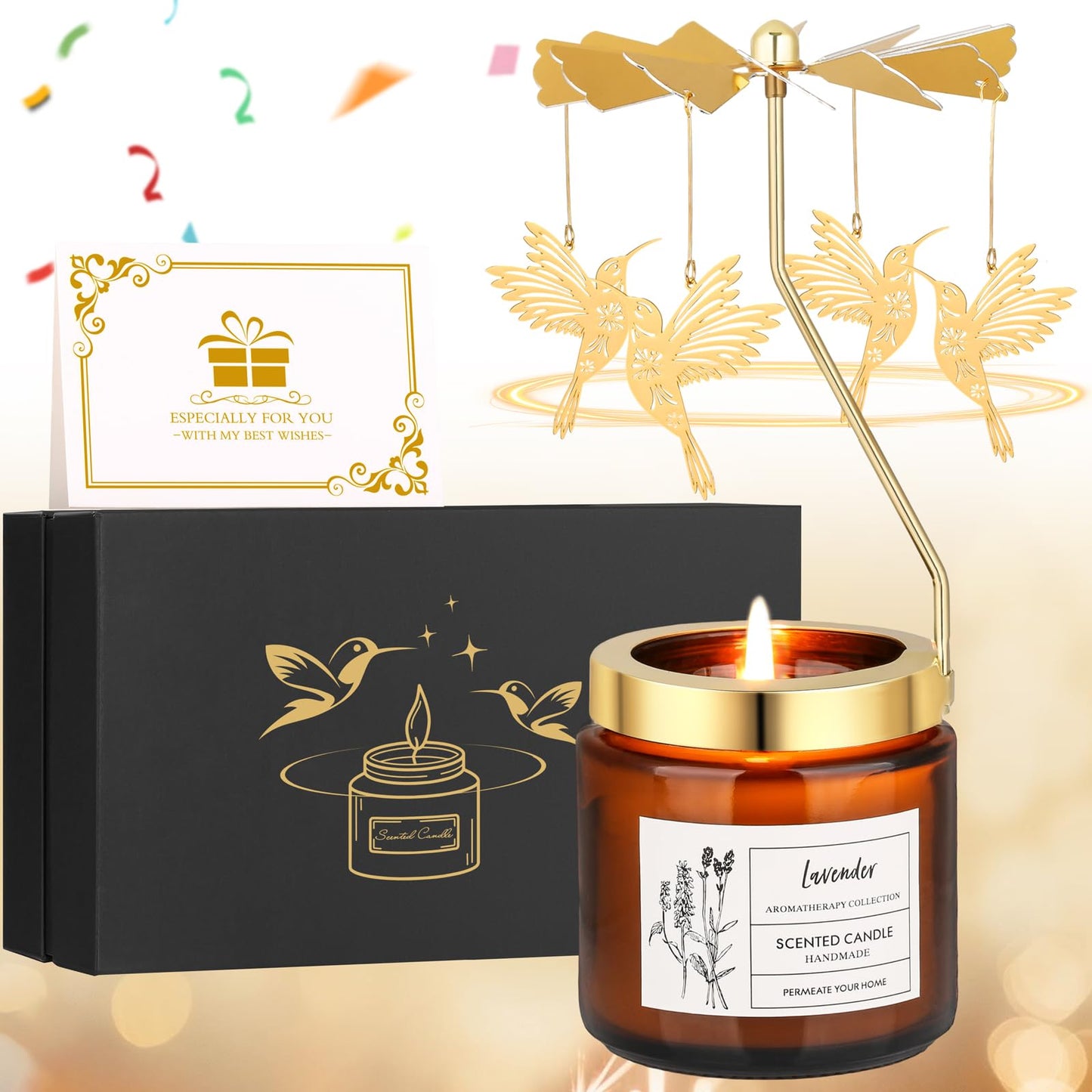 Hummingbird Gifts for Women, Rotatable Lavender Scented Candle Gifts for Mom Wife Anniversary Valentine's Day, Unique Birthday Gift for Sister Girlfriend with Gift Box