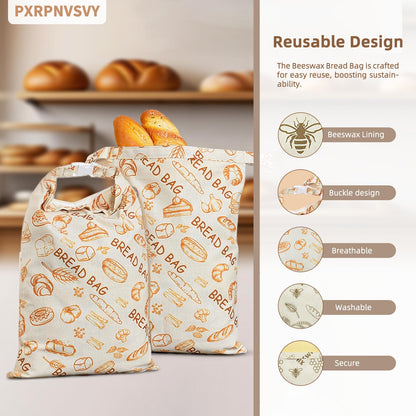 2-PACK Beeswax Bread Bag - Reusable Food Wrapor Homemade Sourdough Loaf,to Keep Fresh Fridge-Safe Beeswax Perfect for Cheese, Fruits Washable & Sustainable Alternative to Plastic
