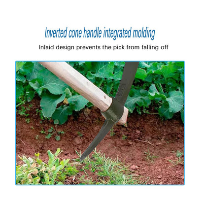rosyquarz Forged Heat Treated One Piece Intact cast Iron Hoe,Weeding Garden Pick Axe,for Gardening,Camping and Outdoors Climbing Pickaxe