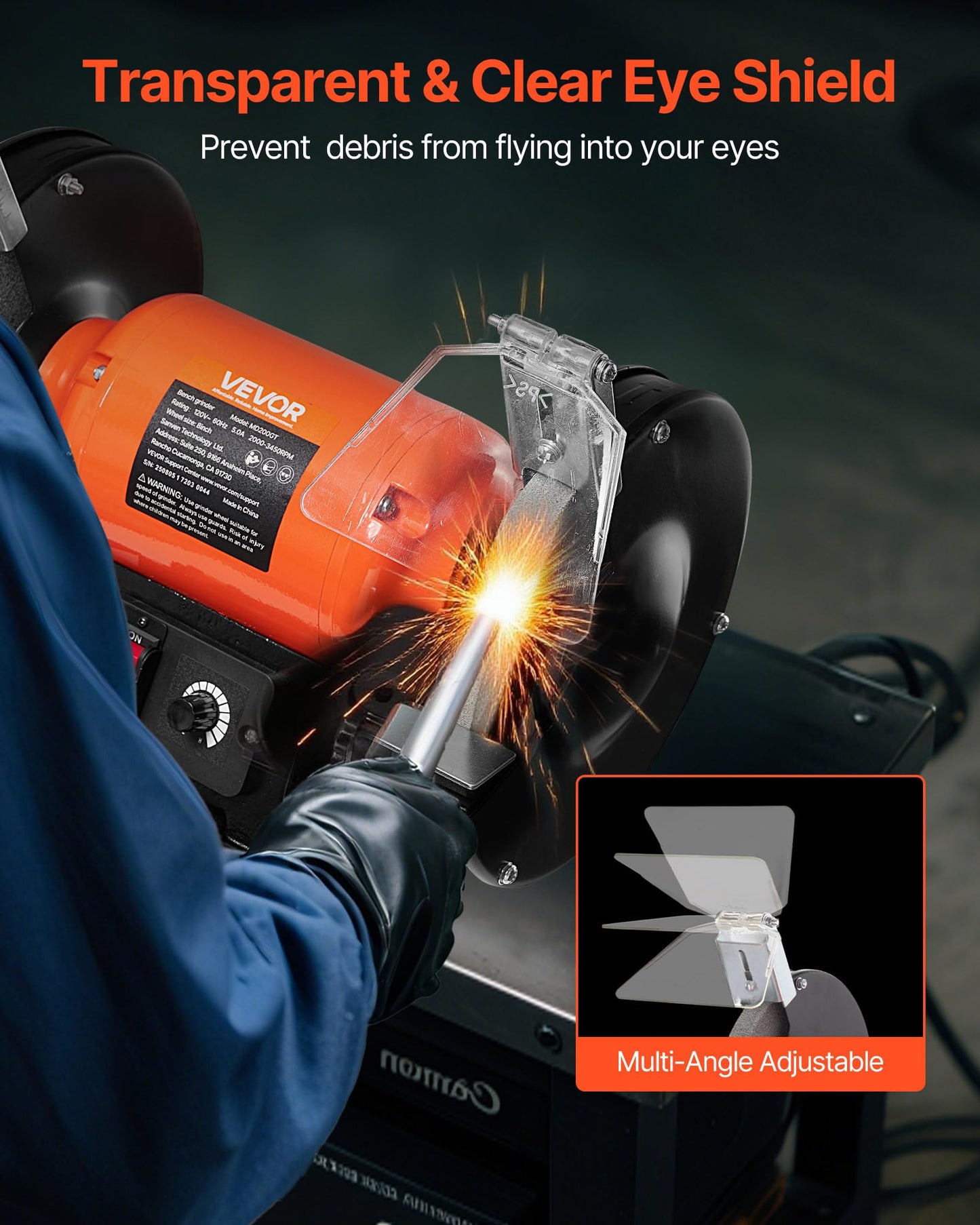 VEVOR Bench Grinder, 8-inch Variable Speed Bench Grinder, 2000-3450RPM Table Grinders with 550W 5.0A 3/4Hp Induction Motor, 36/60-Grit Grinding Wheel & Adjustable Eye Shield for Sharpening Grinding