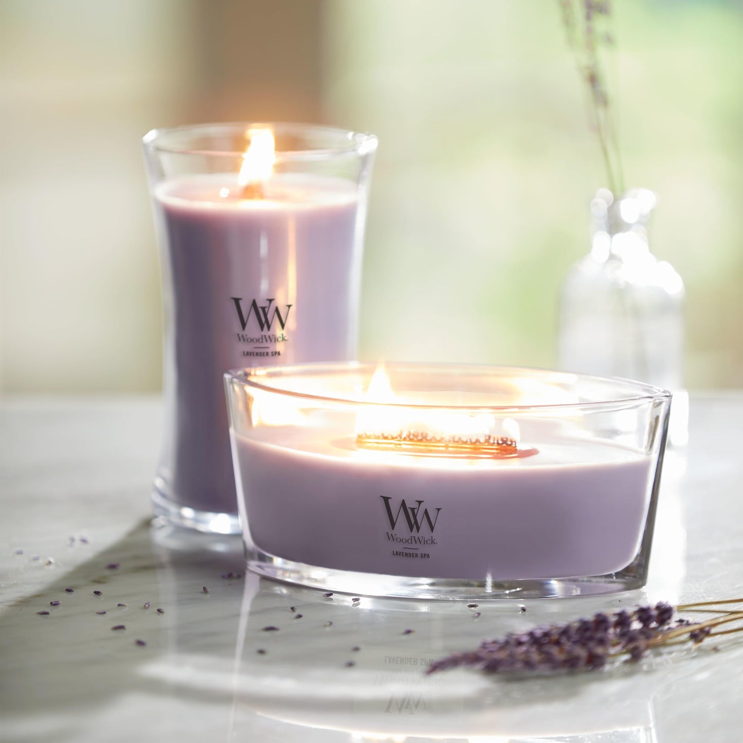 WoodWick Lavender Spa Gifts for Women and Men, 16 oz Ellipse Candle with Crackling Wick
