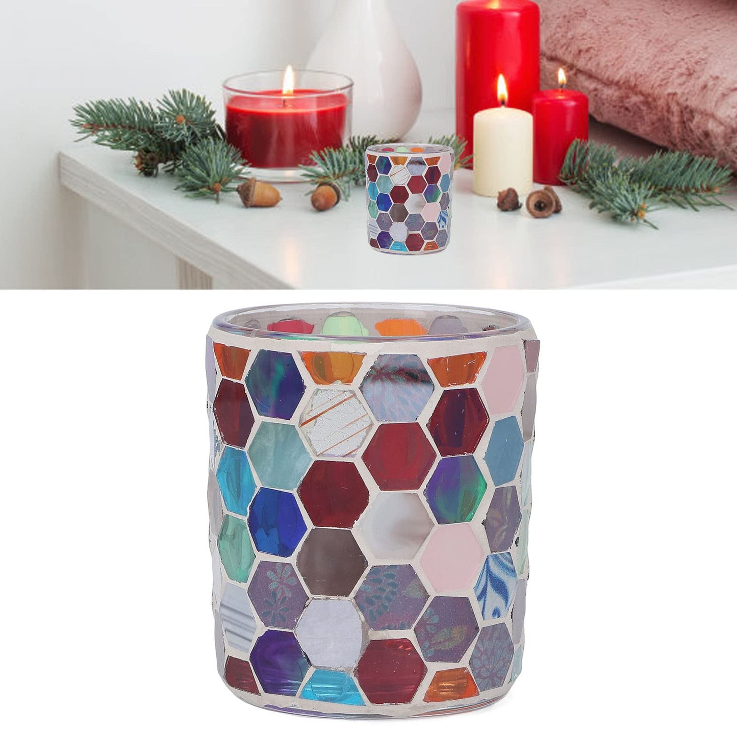 Moofey Mosaic Candle Holder, Stained Glass Candle Holder for Home Candlelight Dinner Decoration
