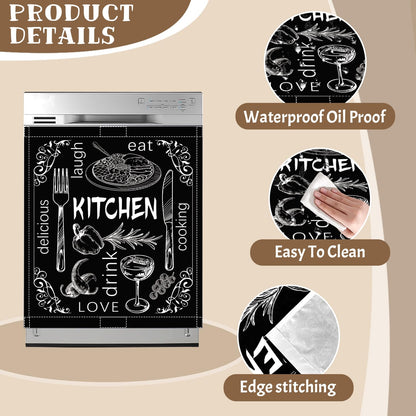 Black Dishwasher Magnet Cover, 23x26 in Summer Decor Dishwasher Magnet Covers Kitchen Decoration Dish Washer Magnets Sticker Funny Fridge Magnets Panel Decal Magnetic Covers