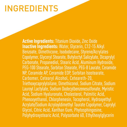 CeraVe 100% Mineral Sunscreen SPF 50 with Zinc Oxide & Titanium Dioxide, Hyaluronic Acid & Ceramides, Oil Free & Non-Greasy, Hydrating Mineral Sunscreen For Body, 5 oz