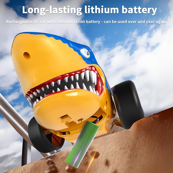 RC Shark Car Toy for Kids 2.4Ghz Remote Control Shark with Swinging Tail Shark Toy with LED Lights RC Car Toys for 3 4 5 6 Year Old Kids Idea for Boys &amp Girls