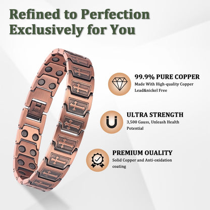 Fashtour Copper Cross Bracelet for Men, Ultra Strength Cross Bracelet With Ring Include Adjustable Link, Jewelry Gift