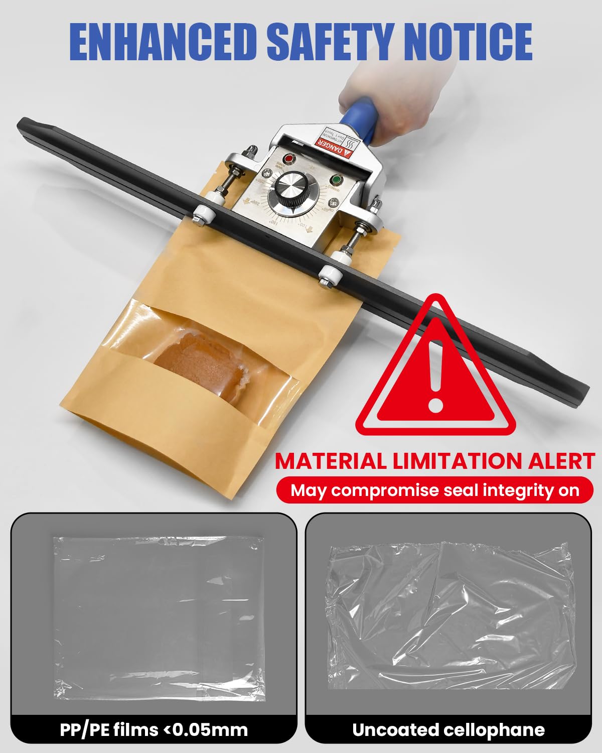 Frstem Portable Hand Held Bag Sealer,Crimp Heat Sealer,Bag Heat Sealer Machine for Kraft Bag,Foil Bag,Plastic Bag Snack Bag and Food Storage (20 inches)