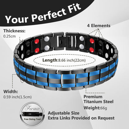 Feraco Mens Magnetic Therapy Bracelets Titanium Steel Bracelet with Double Row 4 Elements Magnets,Men's Jewelry for Anniversary Father's Day