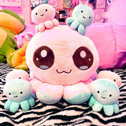 BelugaDesign Octopus Plush Toy | 7 Bulk Bundle Pink Blue Cute Kawaii Anime Soft Cozy Plushie | Large Stuffed Sea Animal Pillow | Fluffy Huggable Mood Flip Squishy Stuffies Plushy for Kids Teens