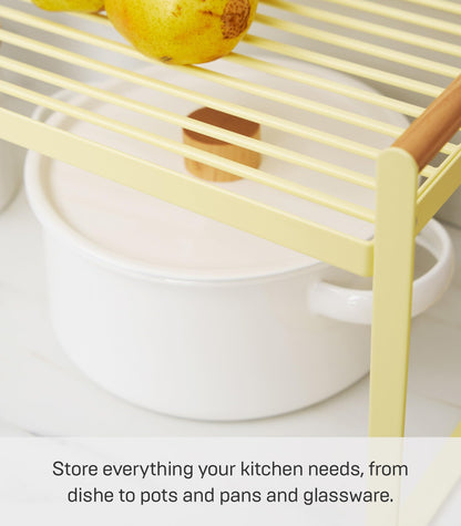 Yamazaki Home Tosca Countertop Wire Shelf - Metal Kitchen Organizer Rack - Steel + Wood -
