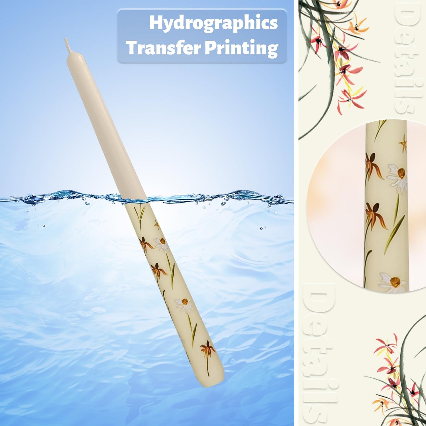 Taper Candles 10 Inch Print Candle Handmade Unscented Renanthera Long Candles 2 Pack Twisted Candlesticks for Wedding Home Decoration Gifts
