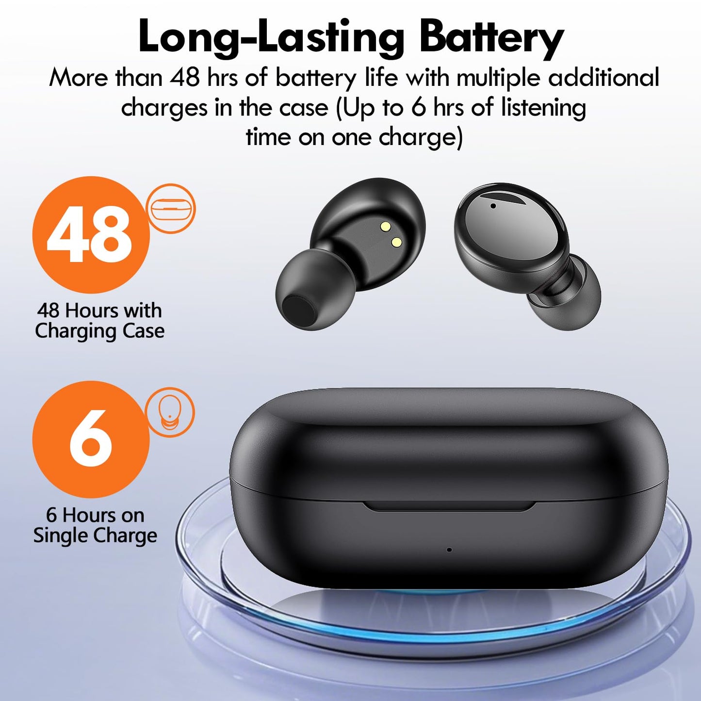 Lanteso True Wireless Bluetooth 5.3 Earbuds, 48H Playtime,Light Weight Headphones in Ear Buds Built in Mic Headset Premium Sound with Deep Bass,Clear Calls Earphones for Sports Workout Black