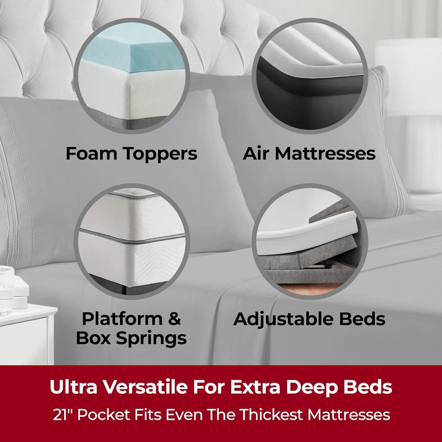 Mellanni Extra Deep California King Sheets - Hotel Luxury, Ultra Soft & Cooling Bedding - 4 PC Set in Gray