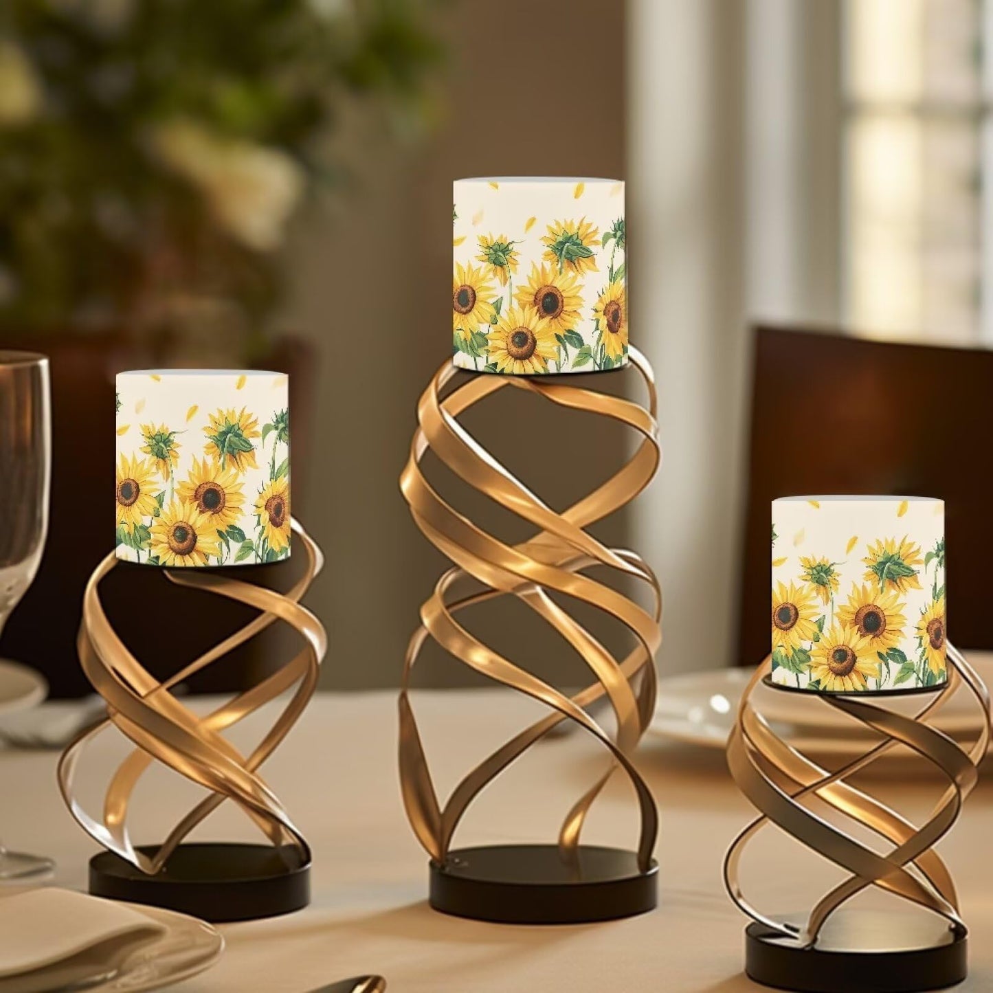 Cozeyat Sunflower Family Gathering LED Candles Set of 4 Battery Powered Flameless with Remote Timer Dancing Flame Waterproof for Home Patio Table Decor