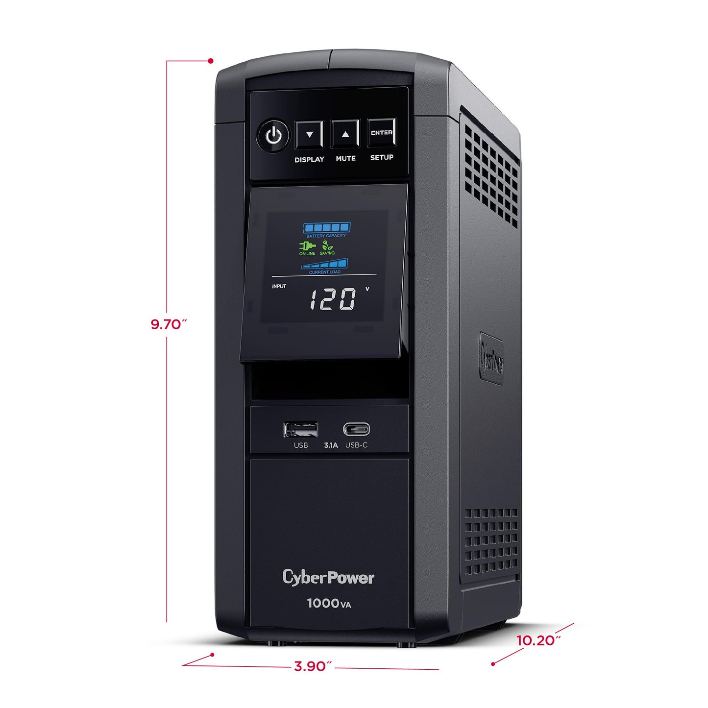 CyberPower CP1000PFCLCD PFC Sinewave UPS Battery Backup and Surge Protector, 1000VA/600W, 10 Outlets, AVR, Mini-Tower, UL Certified
