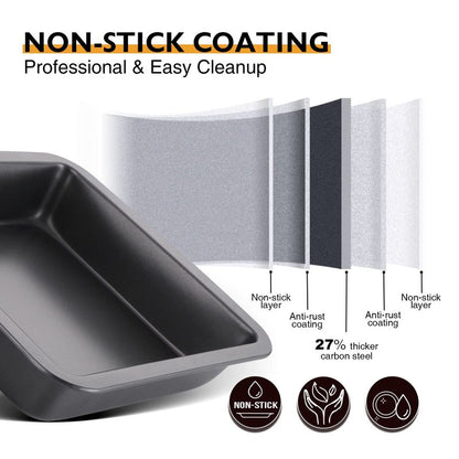 HONGBAKE 8x8 Cake Baking Pan Set, Nonstick Square Brownie Pans with Wider Grips, 2 Pieces, Heavy Duty, Grey