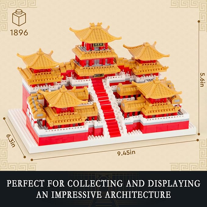 Chinese Architecture Micro Building Set Famous Architecture of Epang Palace Model Set Creative Collection Toys Gifts for Adults Teens 14+ (1896 Pcs)