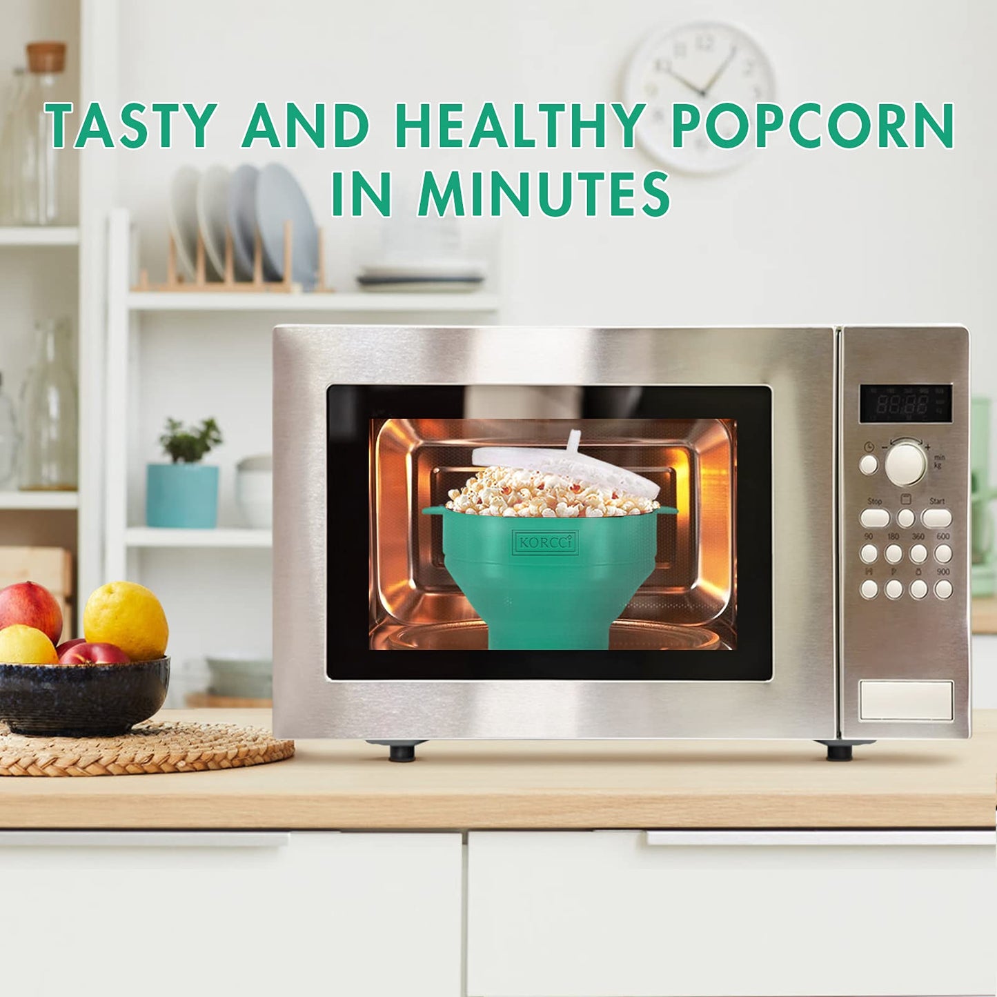 The Original Korcci Microwaveable Silicone Popcorn Popper, Microwave Popcorn Popper, Collapsible Microwave Popcorn Maker Bowl, No Oil Required, Use In Microwave, Dishwasher Safe (Blue)