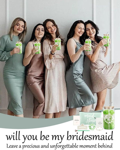 DHQH Bridesmaid Proposal Gifts Box Set, Will You Be My Maid of Honor Gifts for Bridal Shower Wedding, Bridesmaid Gifts Basket With 16 oz Iced Coffee Cup Bracelets Necklace (36pcs)
