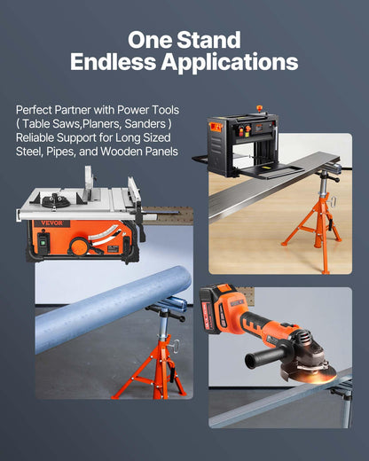 VEVOR Roller Stand, Heavy Duty 2500 LBS Load Capacity Tool Stand - 28"-52" Height Adjustable - Foldable Space-Saving Design - for Woodworking and Metalworking Long Boards, Metal Pipes or Bars