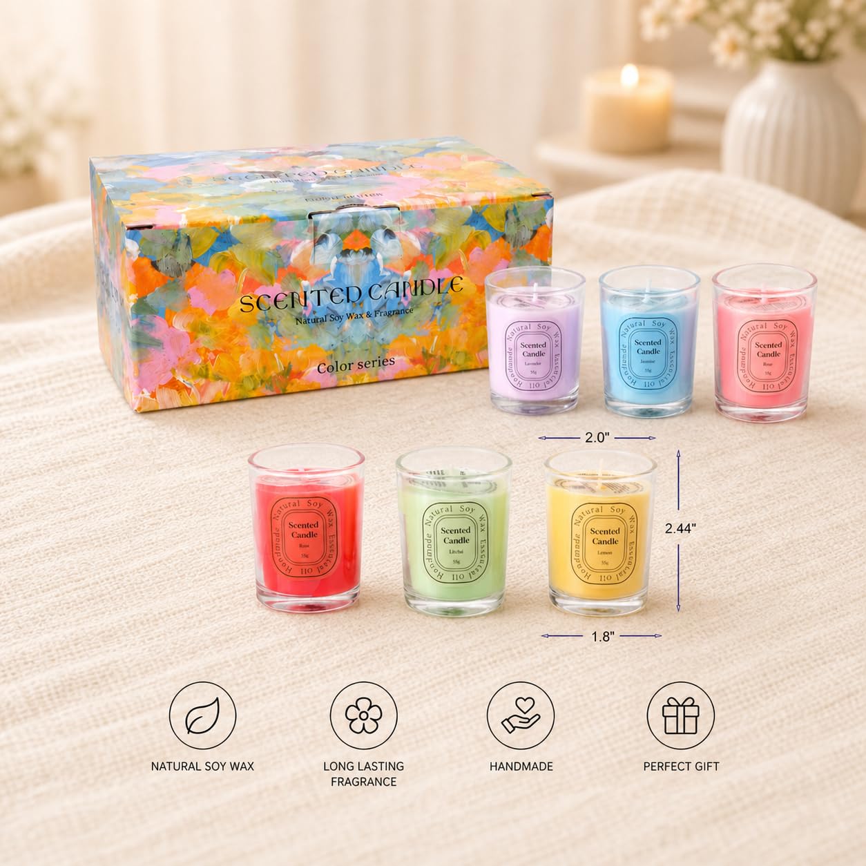 6 Pack Scented Candles Gift Set for Women, 6 Assorted Fragrances Soy Wax Aromatherapy Candles for Home Bath, Mini Stress Relief Candles for Birthday Mother's Day Thanksgiving Day with Gift Box